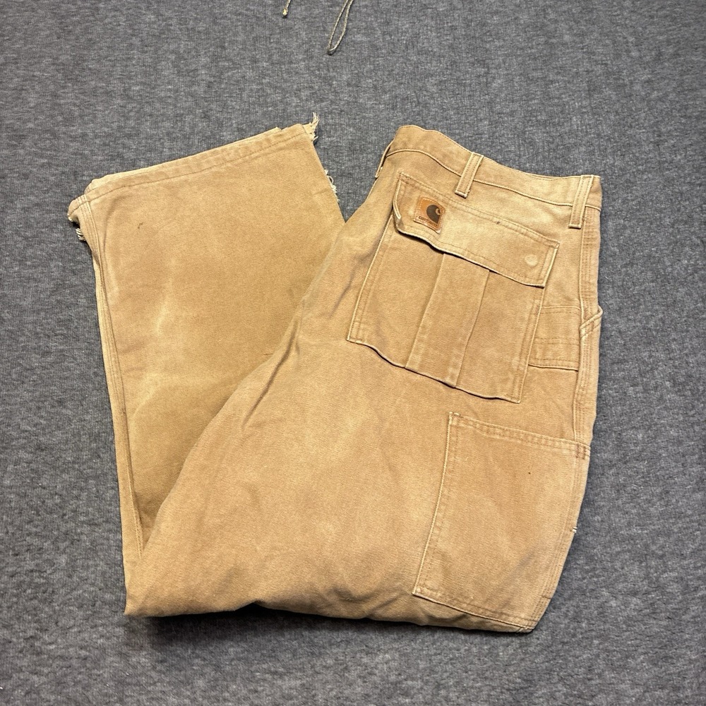Vintage Carhartt Work Pants Men 38x30 Brown‎ Distressed Canvas Carpenter Cargo